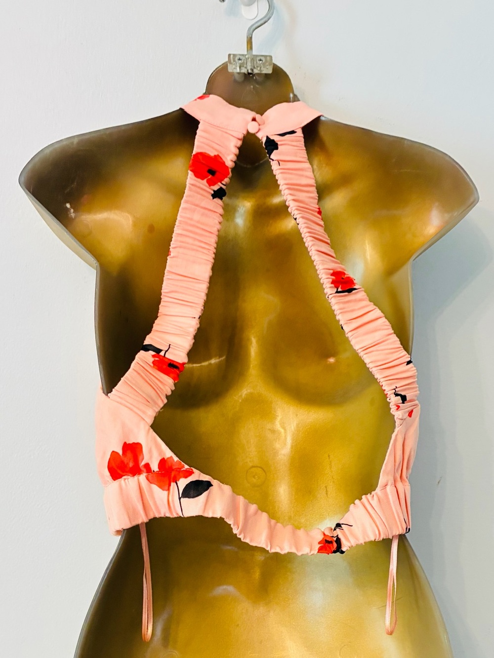 ZARA Floral Halter Crop Top – Peach Pink Open Back Summer Top - Picture 4 of 5